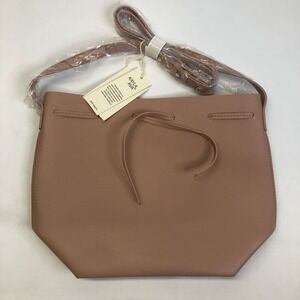 Kayla Ava Vegan Leather Blush Rose Tie Bucket Bag Crossbody Adjustable Strap New